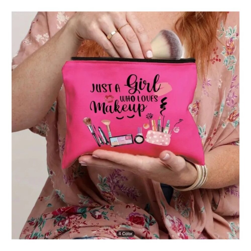 "Just a Girl Who Loves Makeup" Pink Zipper Pouch – Compact Cosmetic Bag